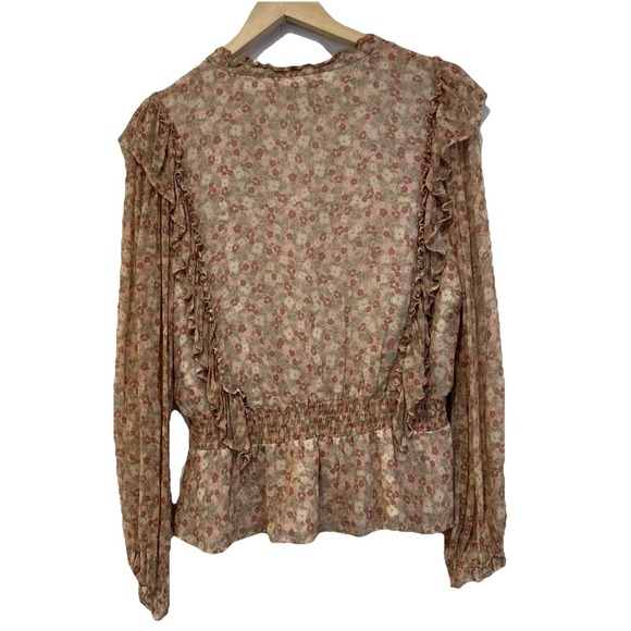 YUMI KIM Angel Eyes Clover Top Blush Floral Ruffle Smocked Waist Peplum Size L - Picture 3 of 13